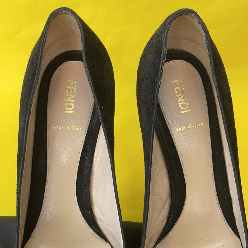 Vintage black Zucca Fendi suede/patent leather heels with dust bag - Picture 9 of 14